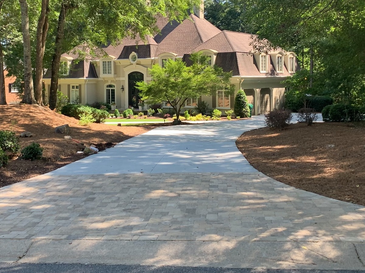 long driveway with pavers